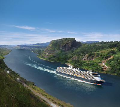 One of Holland America Line's Ships Sails in the Panama Canal