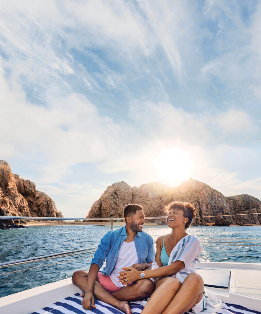 Couple enjoying boat trip