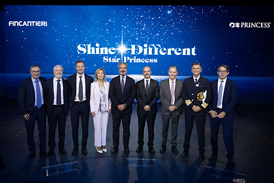 Gus Antorcha, President of Princess Cruises; Star Princess Captain Gennaro Arma; Pierroberto Folgiero, CEO and Managing Director Fincantieri; Biagio Mazzotta, President and Chairman of Fincantieri, along with key Fincantieri executives and local government officials